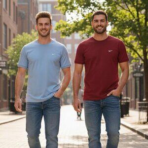 Vintage Men's Nike Swoosh 100% Cotton Burgundy & Blue T-Shirt Bundle, XL